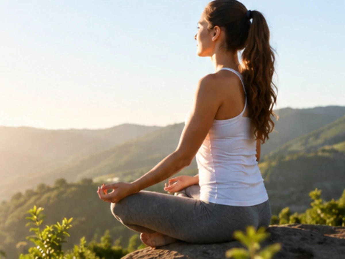 Woman practicing a calm outdoor wellness routine